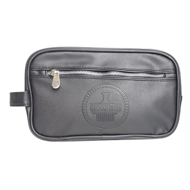 Luxury black leather toiletry bag